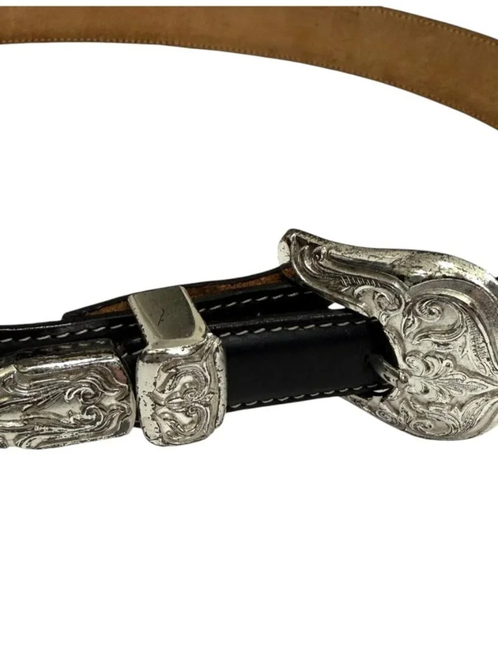 Justin Men's Western Belt Black Brown Leather Silver Toned Buckle Size 34